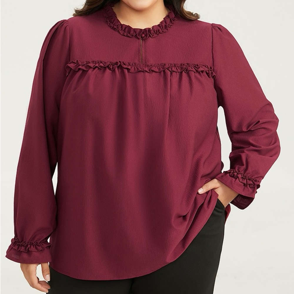 BloomChic Burgundy Ruffle Trim Long Sleeve Top Plus Size 5X - Picture 1 of 6